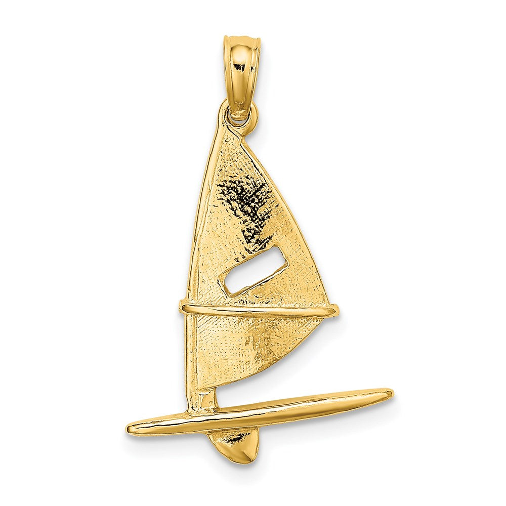 14k Yellow Gold 16.45 mm 3-D Textured Windsail Surfing Board Charm (1.55 grams)