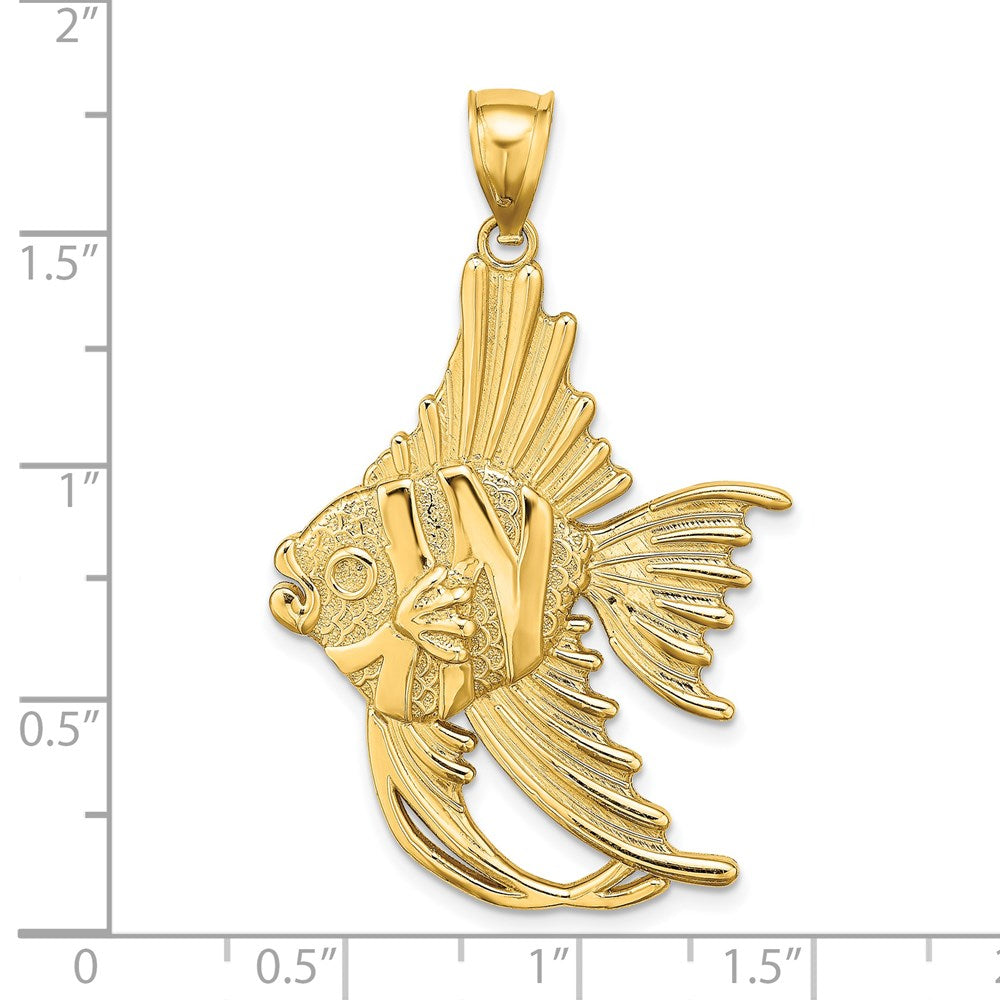 14k Yellow Gold 26.4 mm Textured LARGE ANGELFISH Charm (4.51 grams)