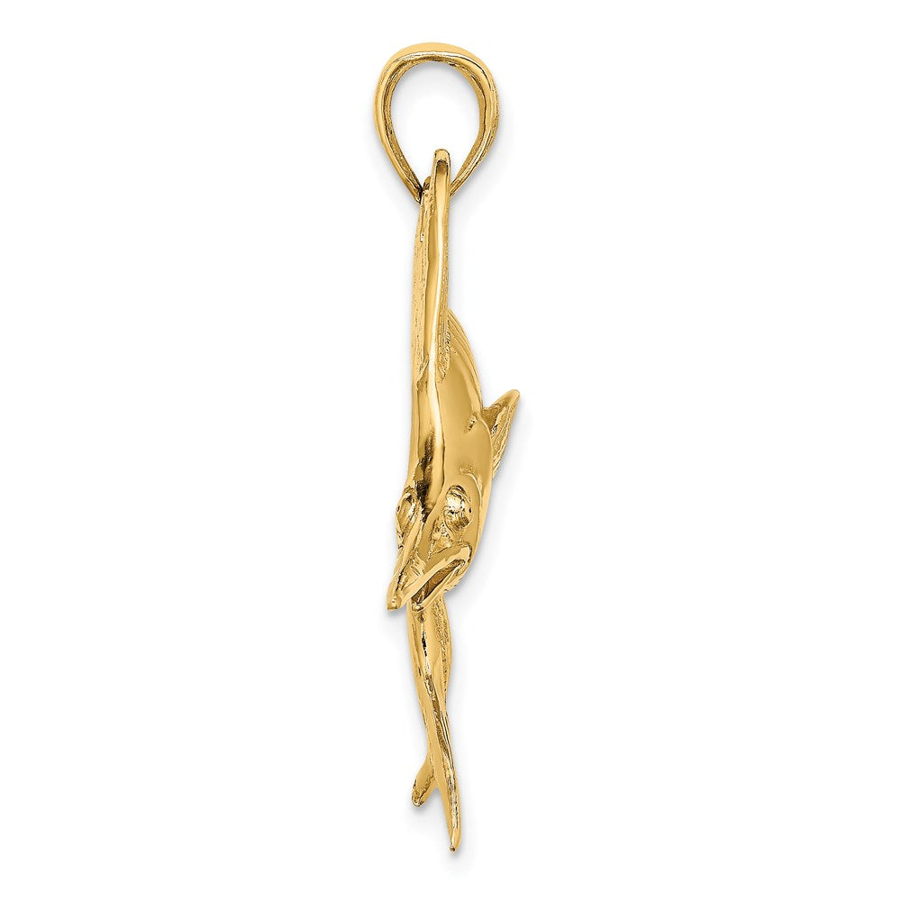 14k Yellow Gold 51 mm 2-D Polished /Satin Blue Marlin Charm (6.51 grams)
