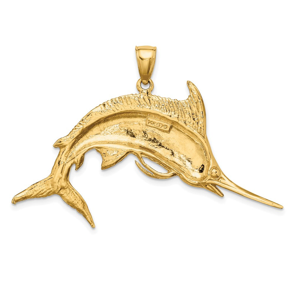 14k Yellow Gold 51 mm 2-D Polished /Satin Blue Marlin Charm (6.51 grams)