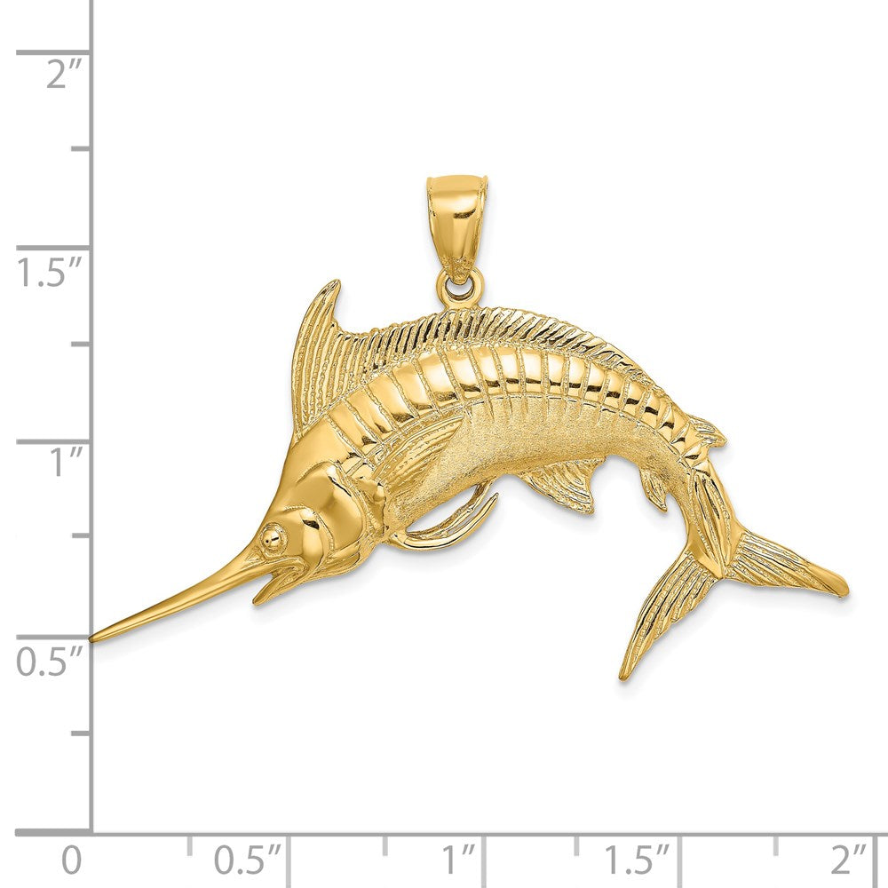 14k Yellow Gold 51 mm 2-D Polished /Satin Blue Marlin Charm (6.51 grams)