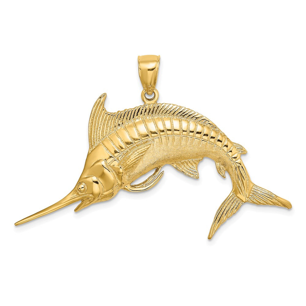 14k Yellow Gold 51 mm 2-D Polished /Satin Blue Marlin Charm (6.51 grams)