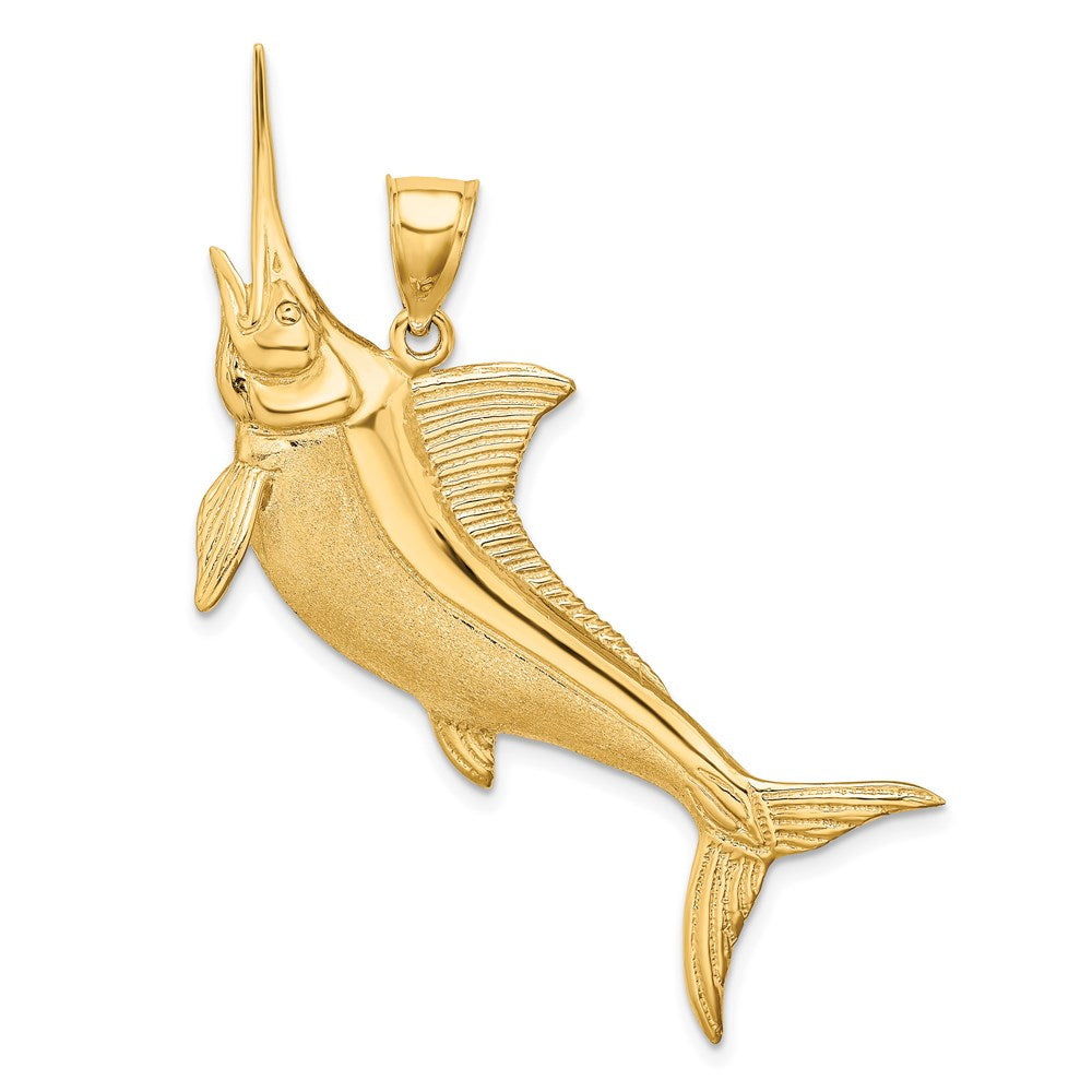 14k Yellow Gold 52 mm 3-D Satin / Polished Marlin Charm (12.2 grams)