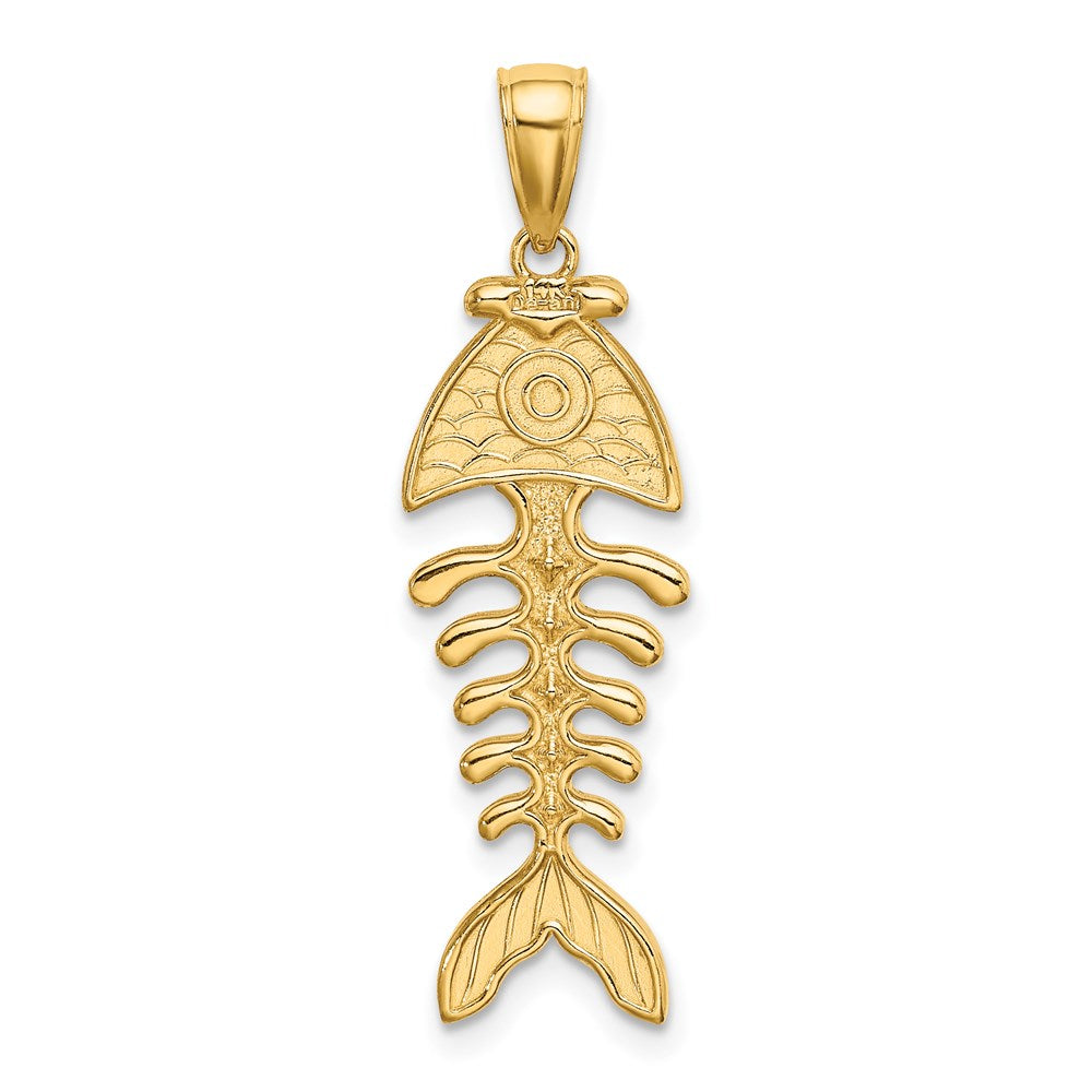 14k Yellow Gold 10.4 mm 3-D Polished/ Textured Fishbone Charm (2.69 grams)