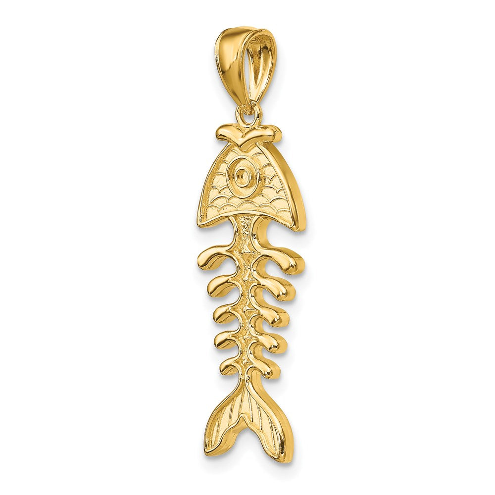 14k Yellow Gold 10.4 mm 3-D Polished/ Textured Fishbone Charm (2.69 grams)