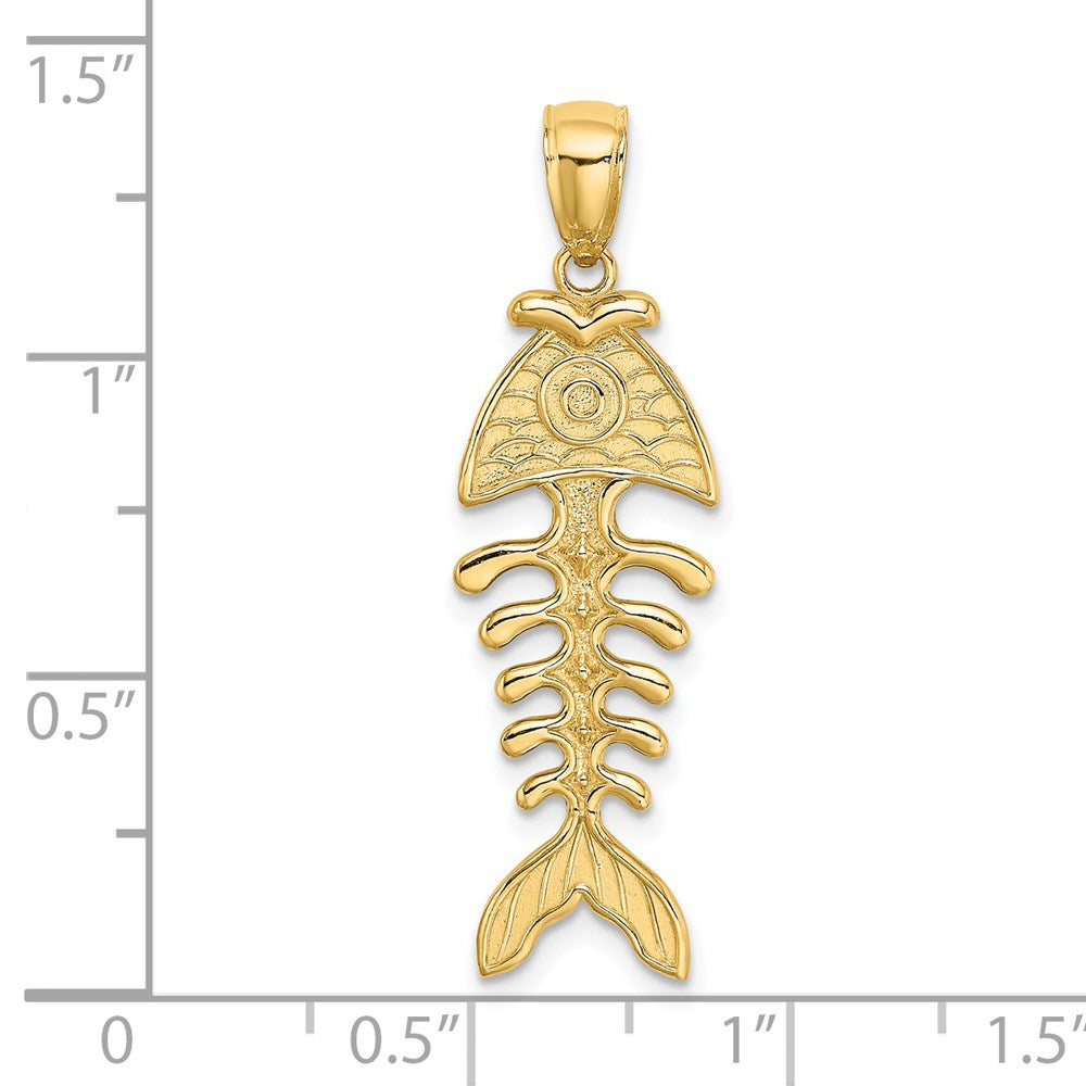14k Yellow Gold 10.4 mm 3-D Polished/ Textured Fishbone Charm (2.69 grams)