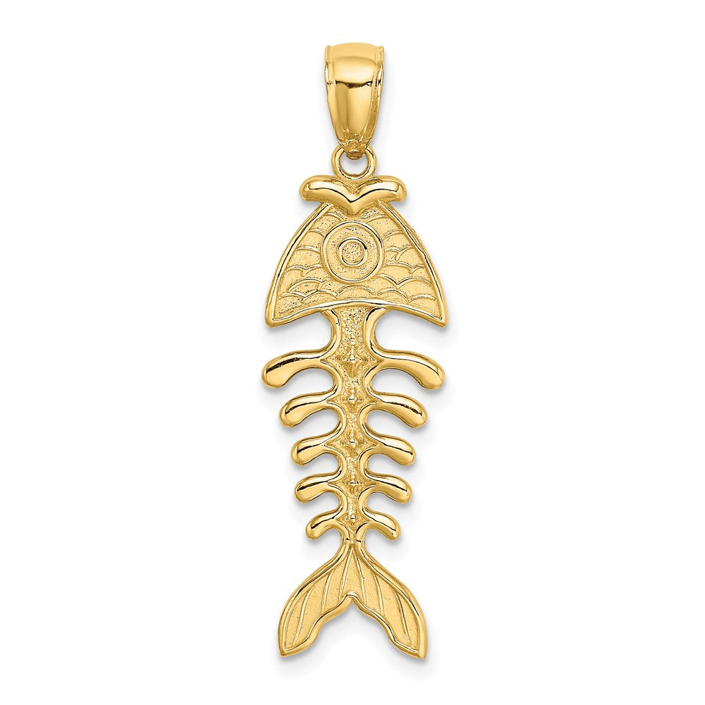 14k Yellow Gold 10.4 mm 3-D Polished/ Textured Fishbone Charm (2.69 grams)