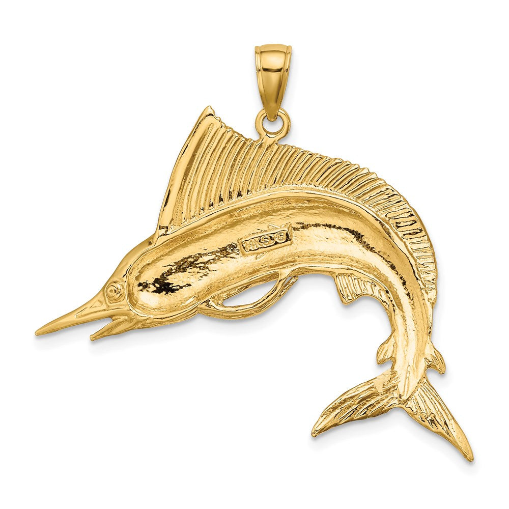 14k Yellow Gold 41.5 mm 2-D Polished / Satin STRIPED MARLIN Charm (6.95 grams)