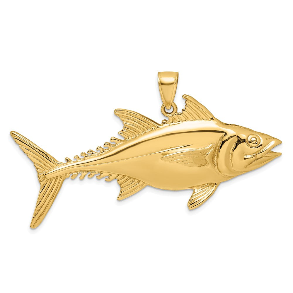 14k Yellow Gold 53 mm 3-D Polished Skipjack Tuna Fish Charm (19.87 grams)