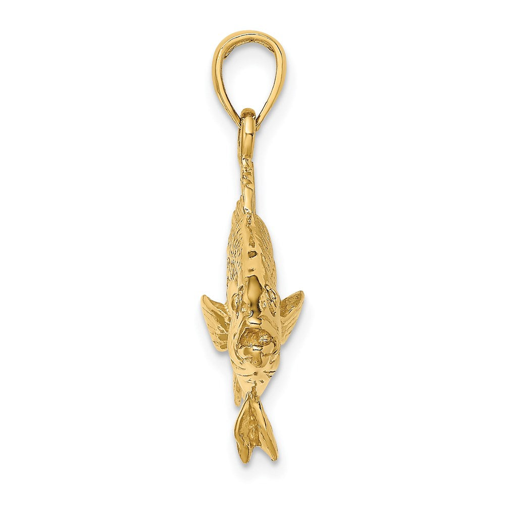 14k Yellow Gold 34.6 mm 3-D Textured Red Snapper Fish Charm (7.35 grams)