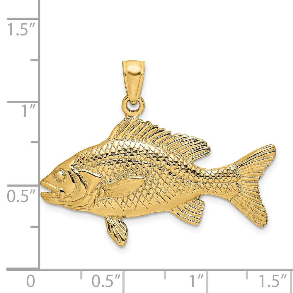 14k Yellow Gold 34.6 mm 3-D Textured Red Snapper Fish Charm (7.35 grams)