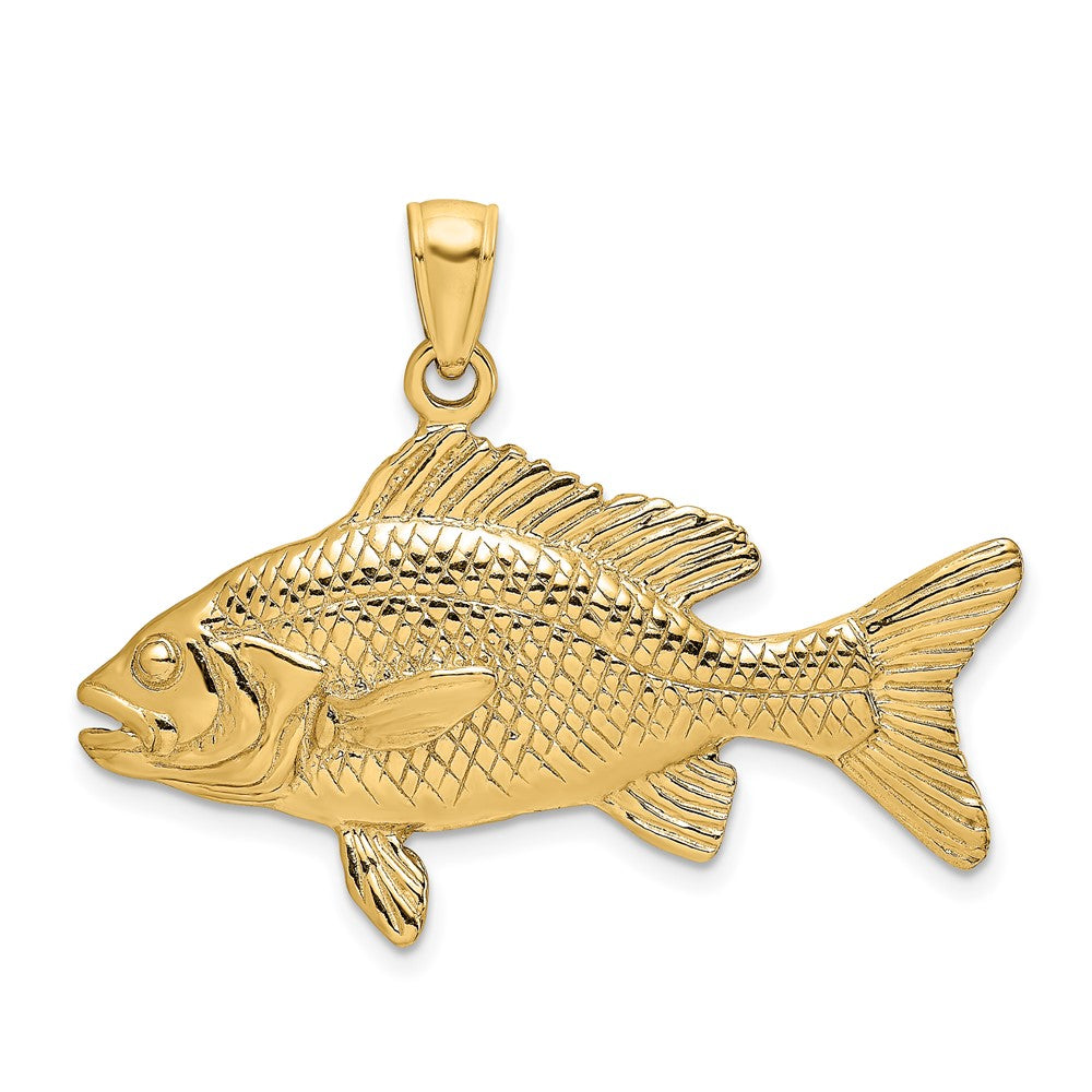 14k Yellow Gold 34.6 mm 3-D Textured Red Snapper Fish Charm (7.35 grams)