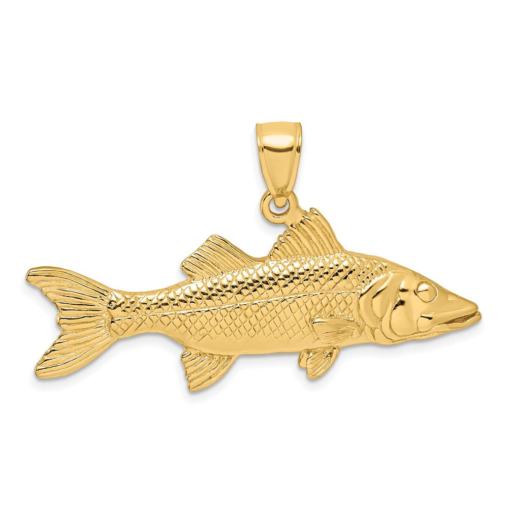 14k Yellow Gold 41 mm 3-D Snook Fish Charm (7.78 grams)