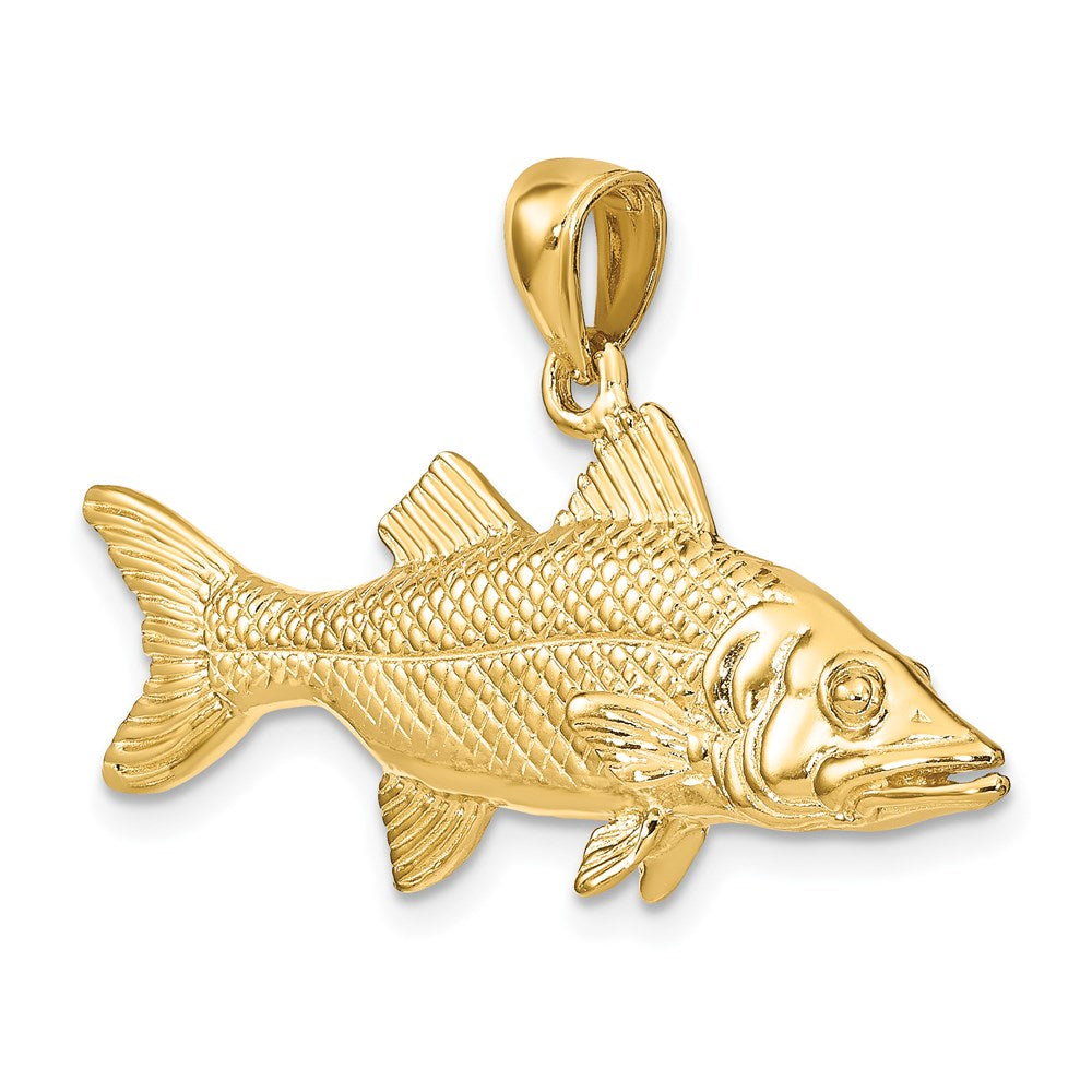 14k Yellow Gold 41 mm 3-D Snook Fish Charm (7.78 grams)
