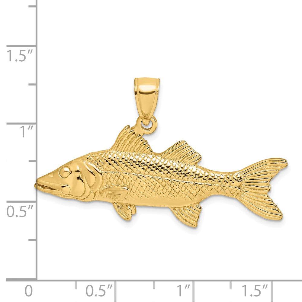 14k Yellow Gold 41 mm 3-D Snook Fish Charm (7.78 grams)
