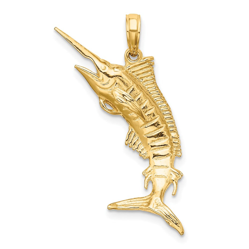 14k Yellow Gold 12.4 mm 3-D Polished BLUE MARLIN Charm (3.3 grams)