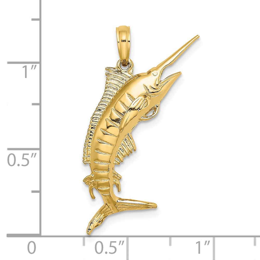 14k Yellow Gold 12.4 mm 3-D Polished BLUE MARLIN Charm (3.3 grams)