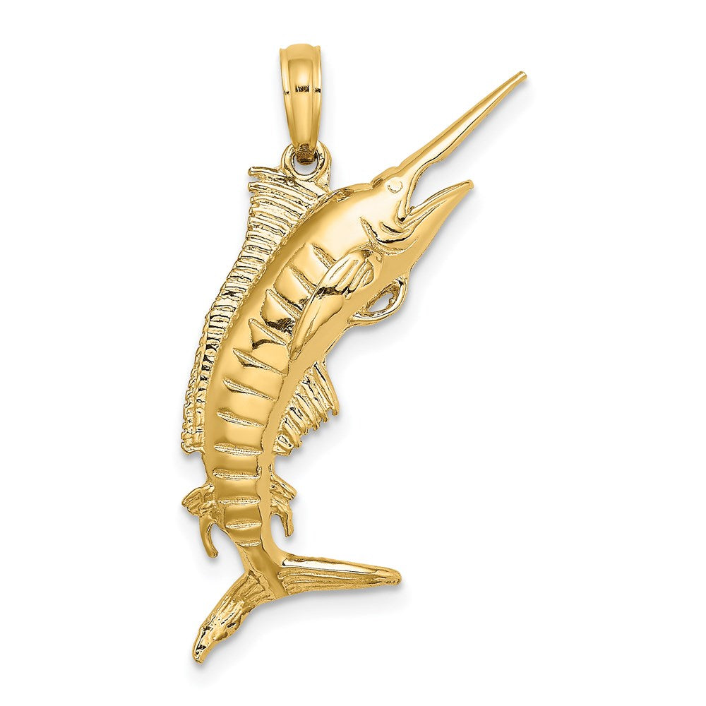 14k Yellow Gold 12.4 mm 3-D Polished BLUE MARLIN Charm (3.3 grams)