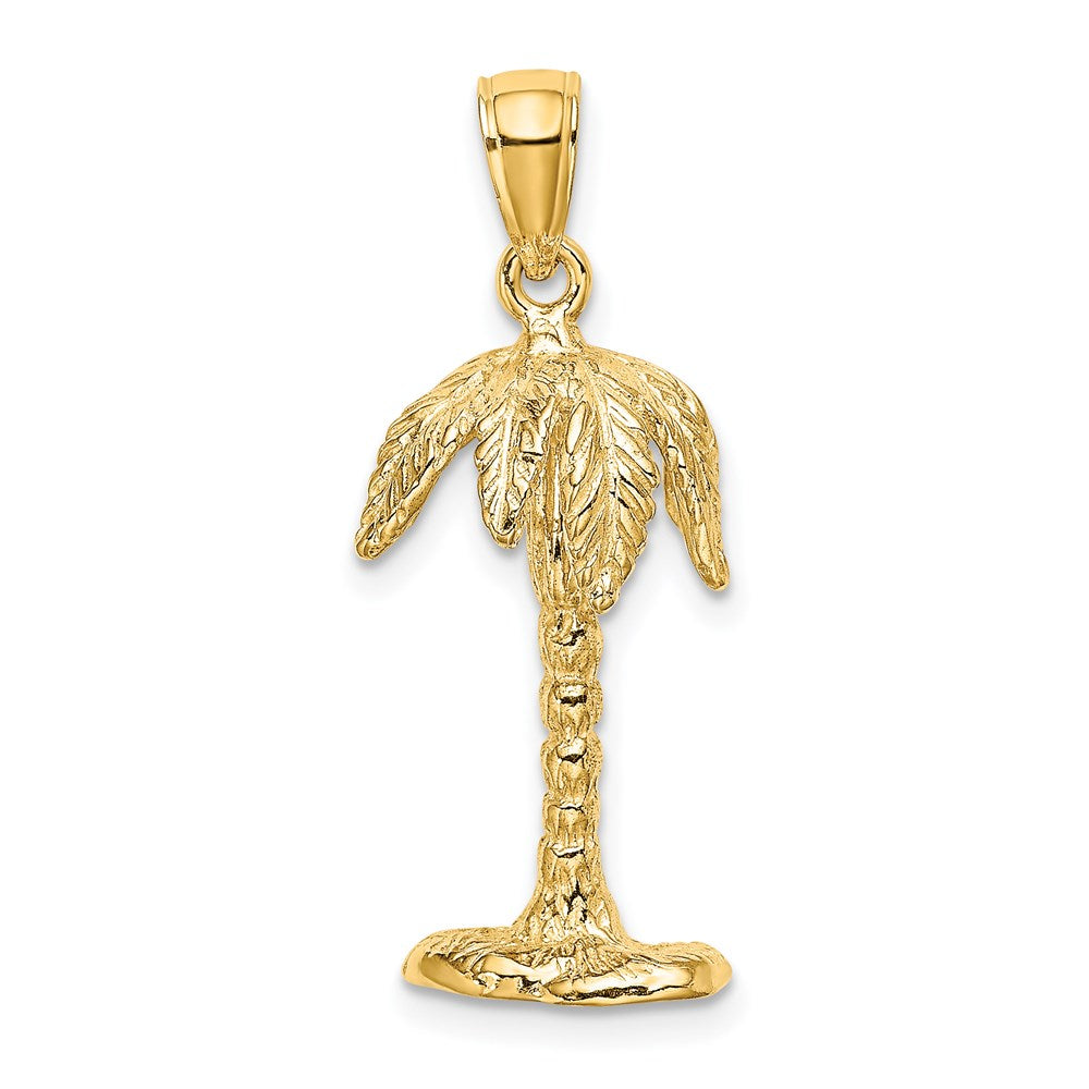 14k Yellow Gold 11.3 mm 3-D Textured Palm Tree Charm (3.52 grams)