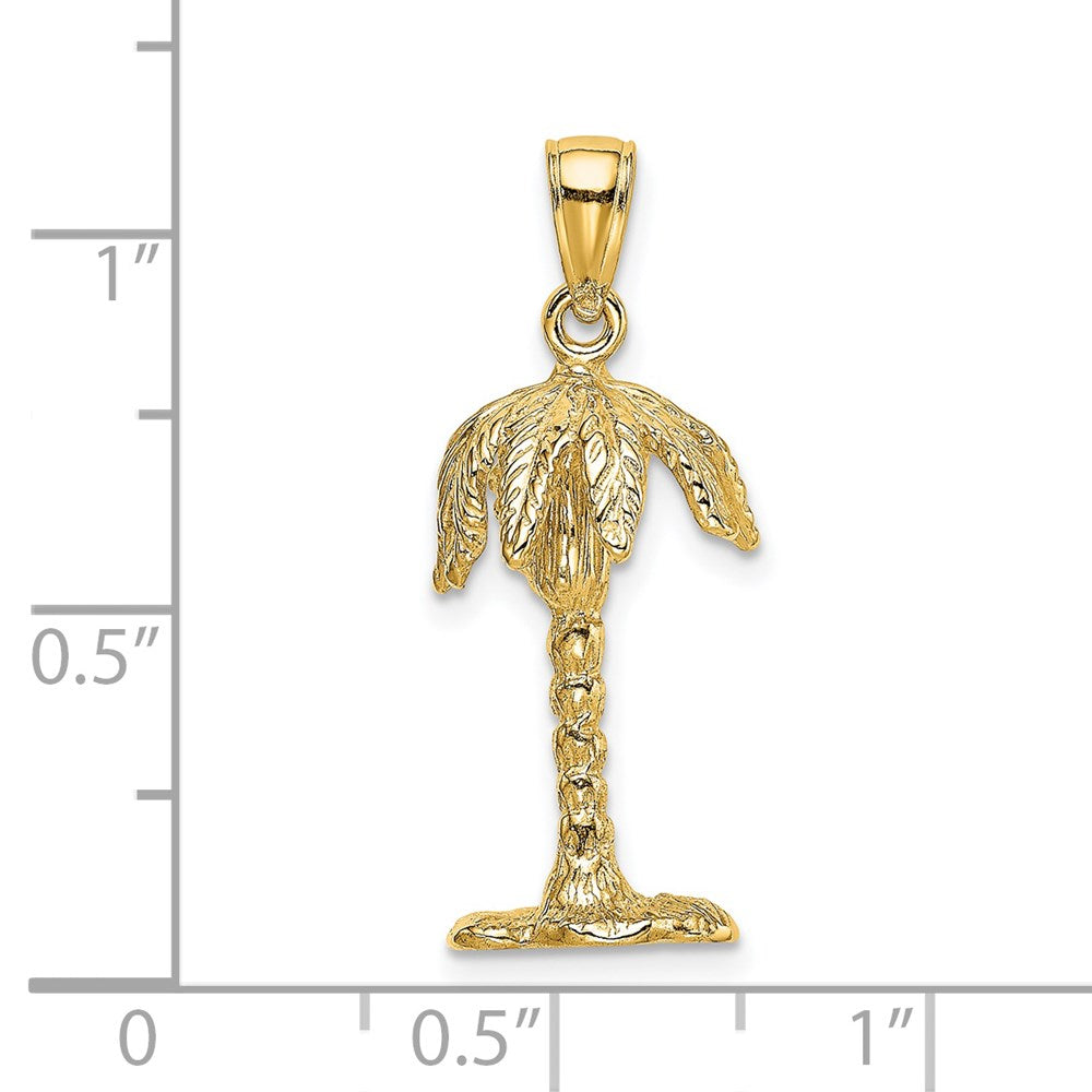 14k Yellow Gold 11.3 mm 3-D Textured Palm Tree Charm (3.52 grams)
