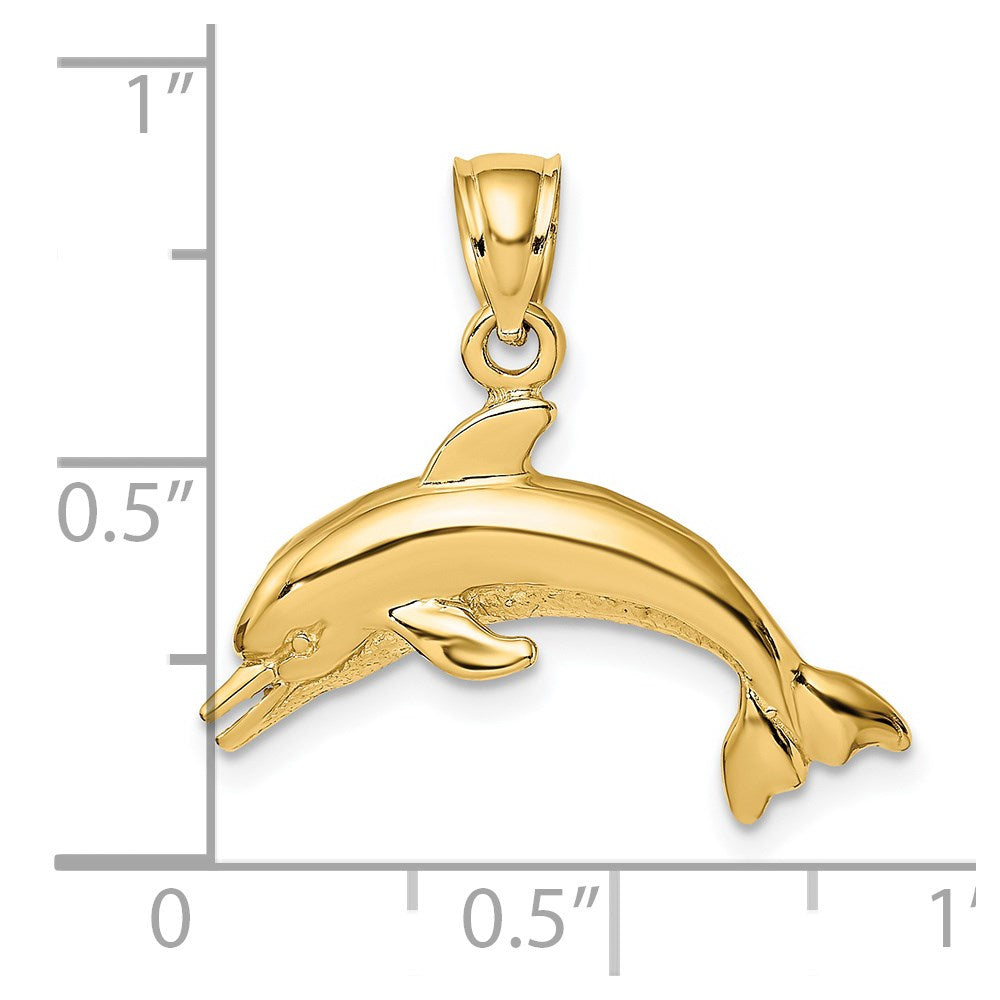 14k Yellow Gold 24.35 mm Textured/Polished Dolphin Jumping Charm (2.09 grams)