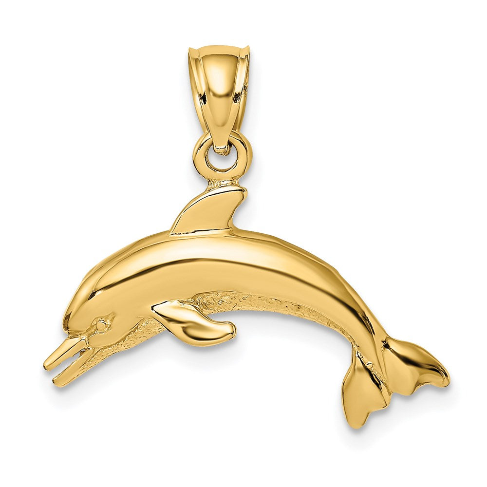 14k Yellow Gold 24.35 mm Textured/Polished Dolphin Jumping Charm (2.09 grams)
