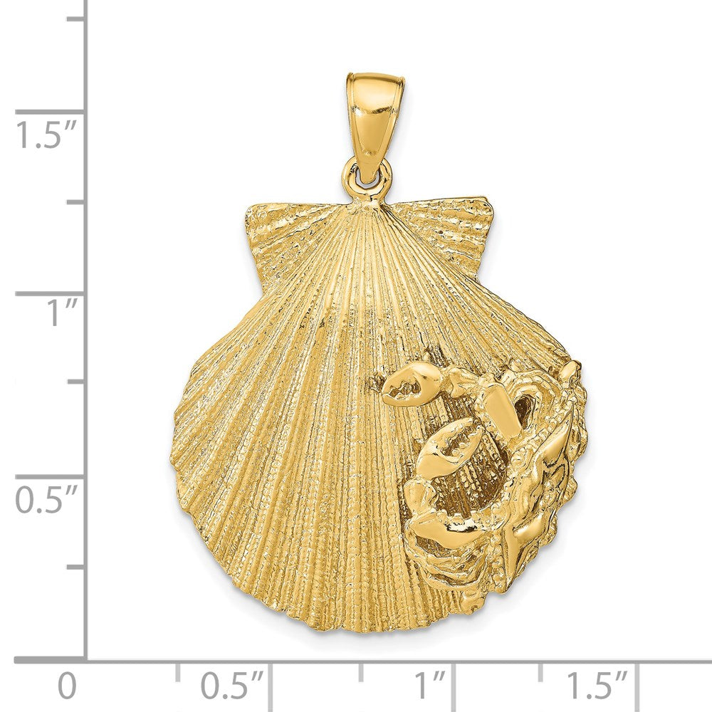 14k Yellow Gold 28 mm Scallop Shell with Crab Pendant (12.44 grams)