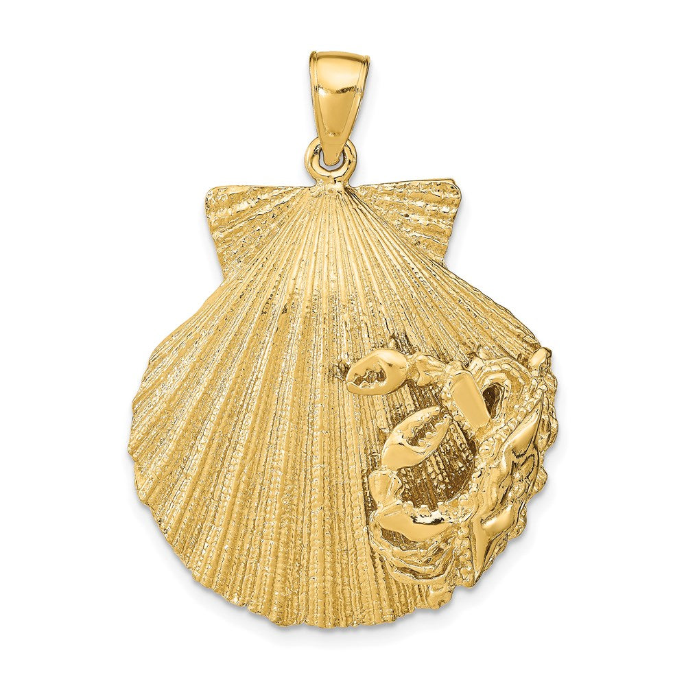 14k Yellow Gold 28 mm Scallop Shell with Crab Pendant (12.44 grams)