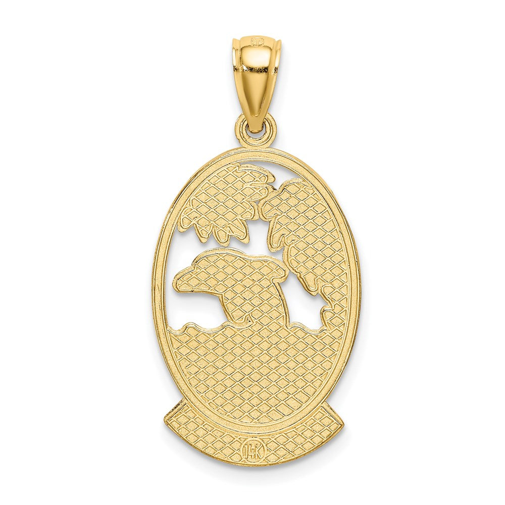 14k Yellow Gold 22.55 mm TURKS AND CAICOS w/Dolphin Sunset Scene Charm (3.24 grams)