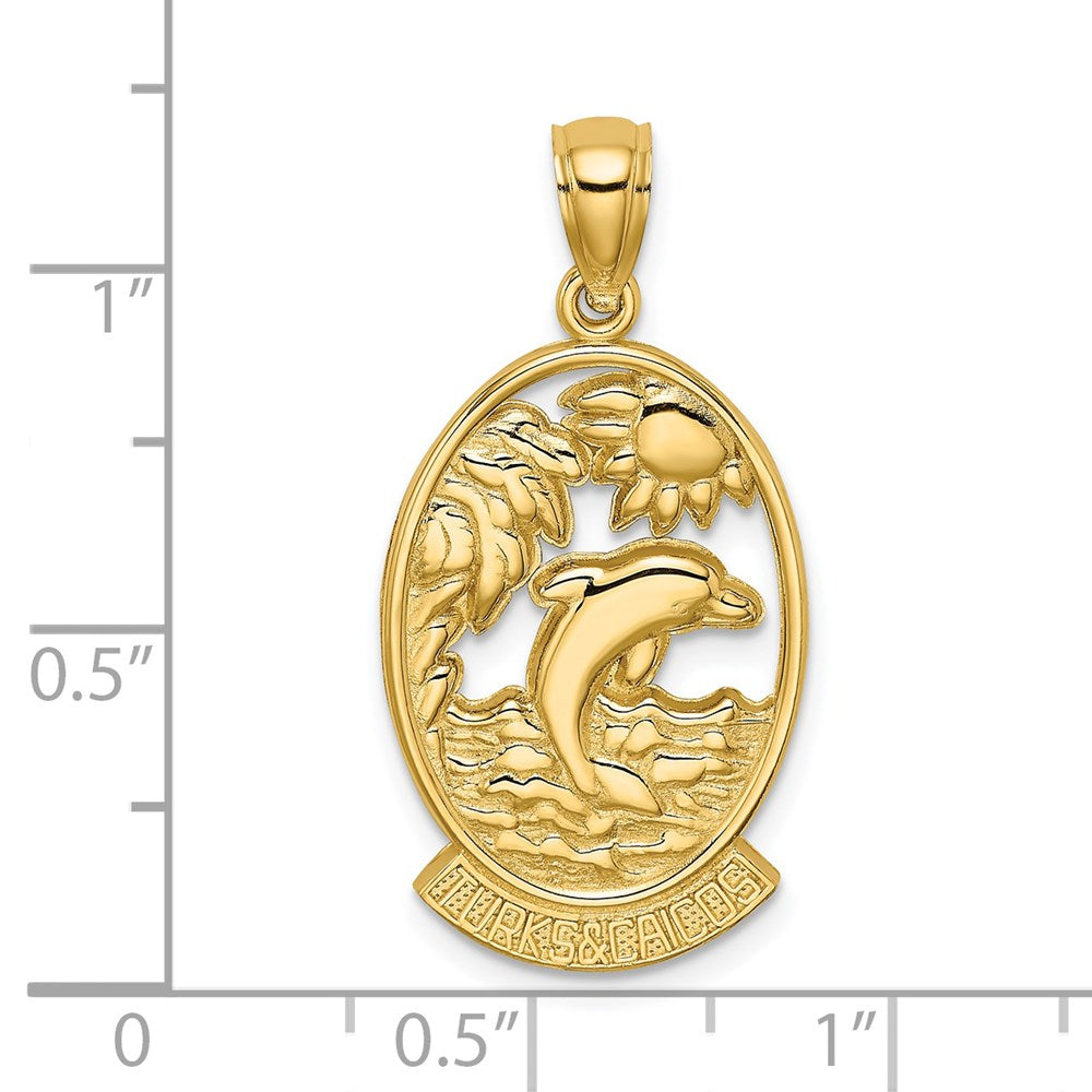 14k Yellow Gold 22.55 mm TURKS AND CAICOS w/Dolphin Sunset Scene Charm (3.24 grams)
