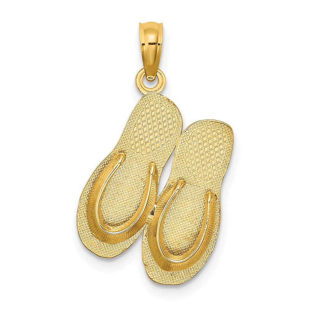 14k Yellow Gold 14.1 mm 3D Large KEY WEST Double Flip Flop Charm (1.84 grams)