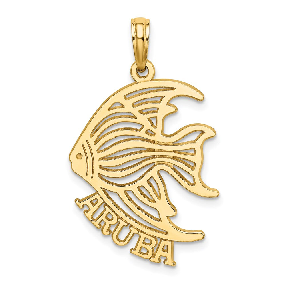 14k Yellow Gold 17.4 mm Polished Cut-Out ARUBA Under Angelfish Charm (1.62 grams)
