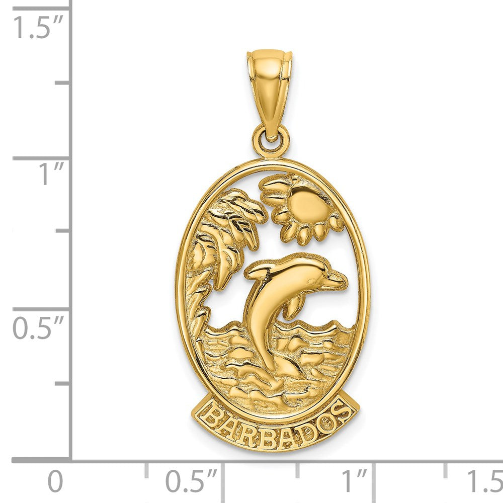 14k Yellow Gold 15.25 mm BARBADOS w/Dolphin Sunset Scene Charm (2.93 grams)