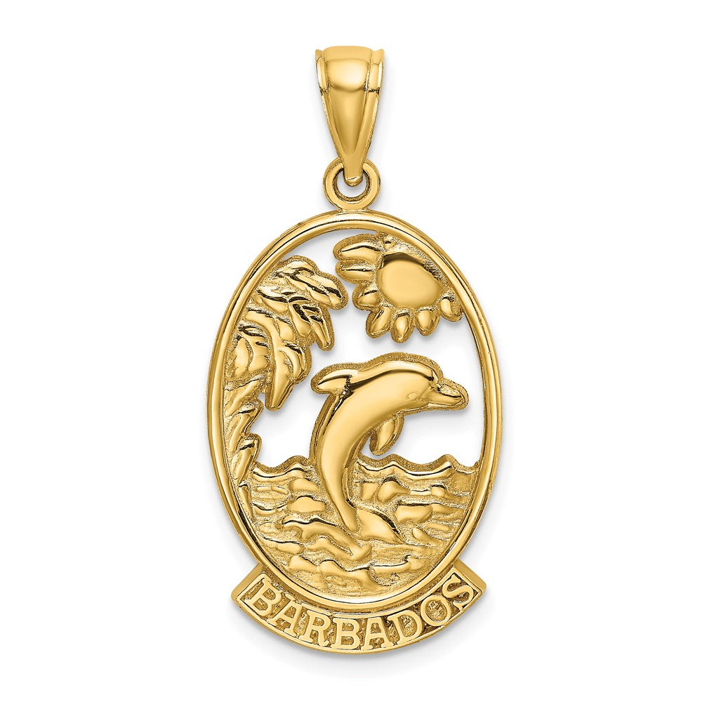 14k Yellow Gold 15.25 mm BARBADOS w/Dolphin Sunset Scene Charm (2.93 grams)