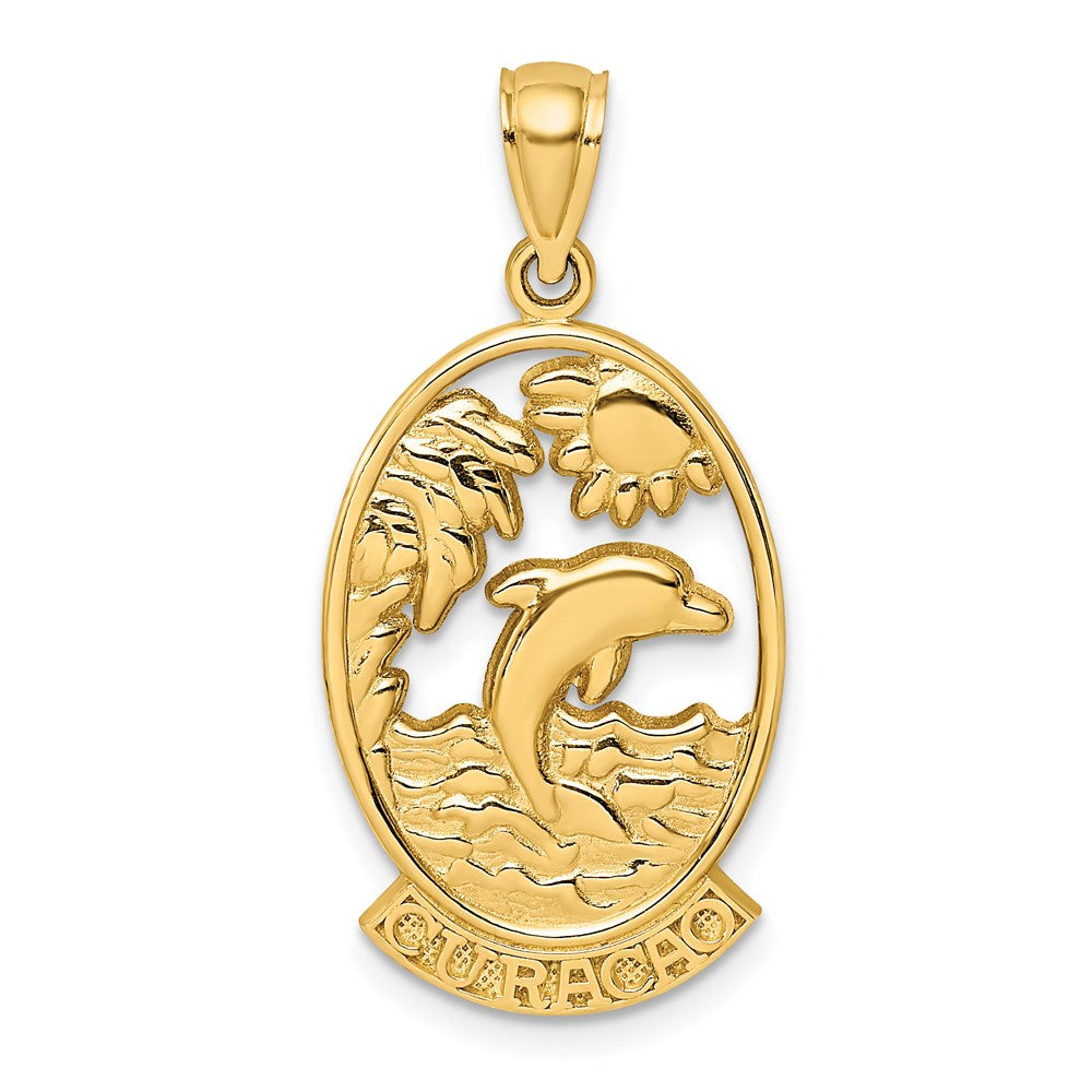 14k Yellow Gold 15.3 mm CURACAO w/ Dolphin Sunset Charm (3.04 grams)