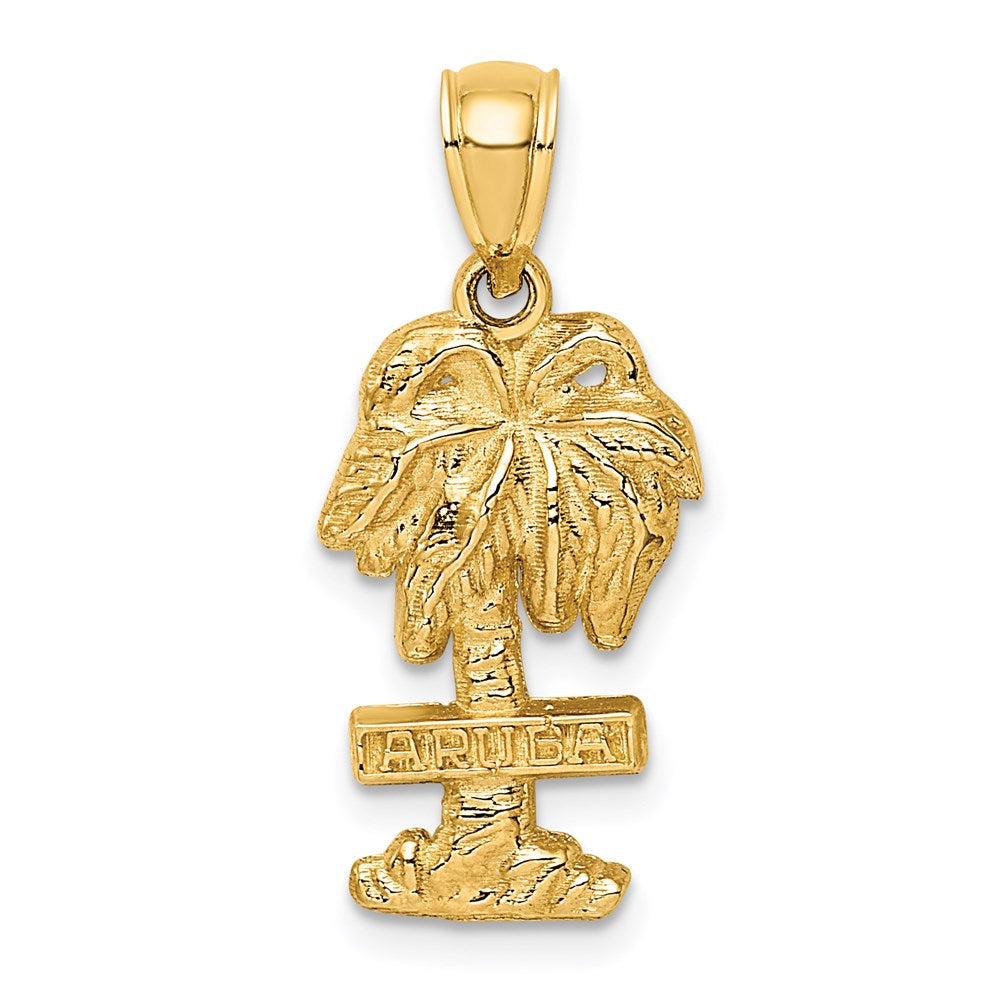 14k Yellow Gold 11.6 mm ARUBA On Palm Tree Pendant (1.86 grams)