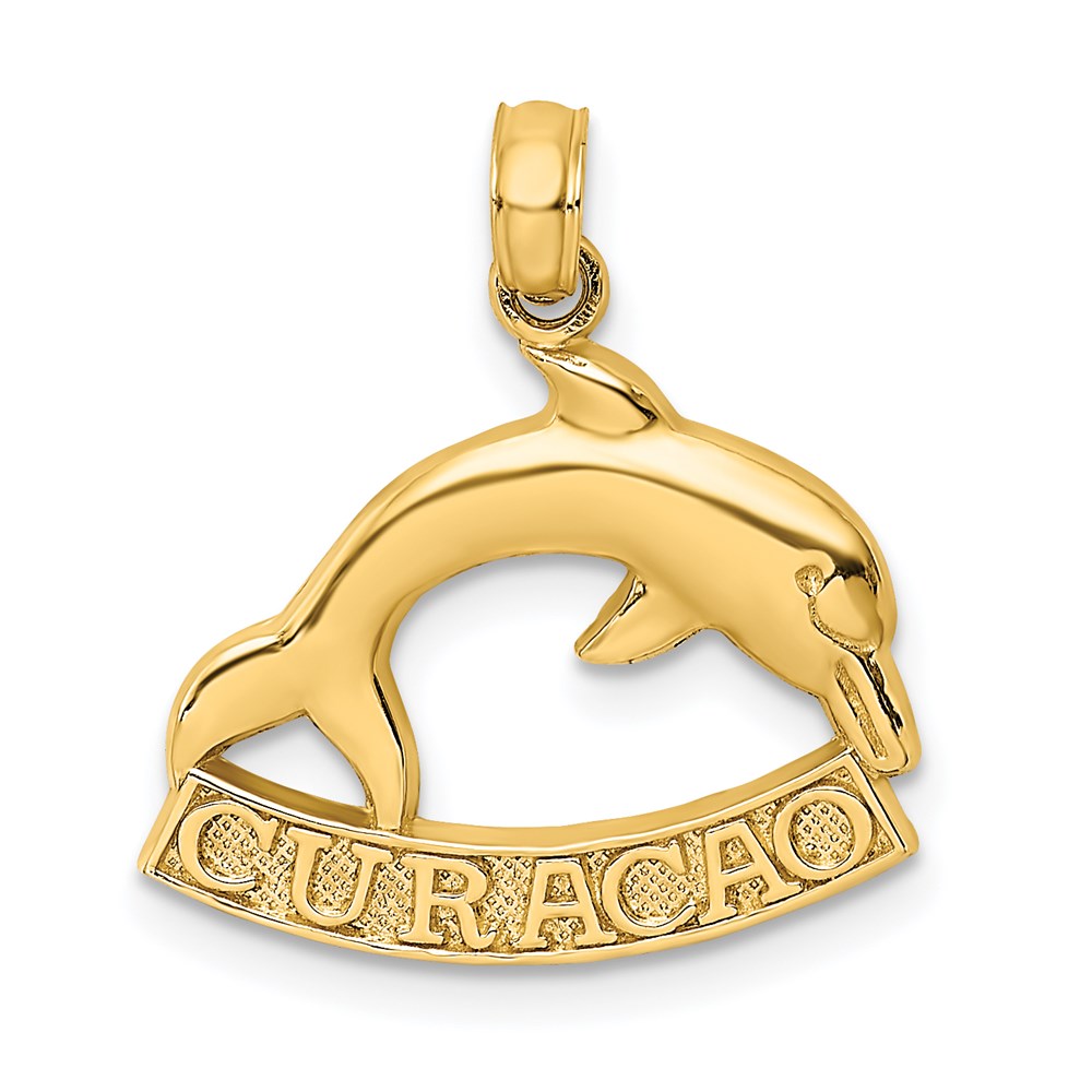 14k Yellow Gold 18 mm 2-D CURACAO Under Polished Dolphin Charm (1.59 grams)