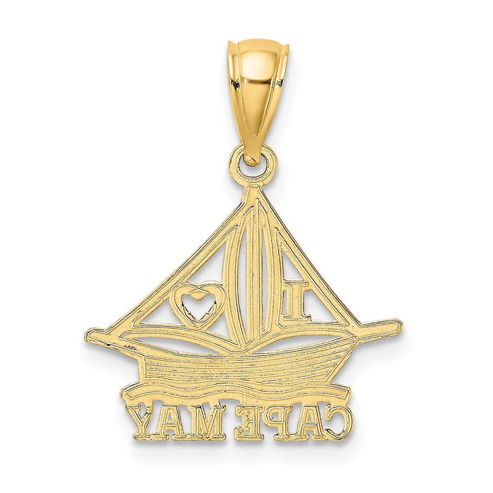 14k Yellow Gold 18.2 mm I HEART CAPE MAY w/ Cut-Out Boat Charm