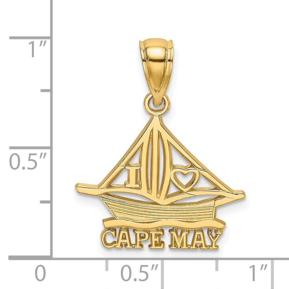 14k Yellow Gold 18.2 mm I HEART CAPE MAY w/ Cut-Out Boat Charm