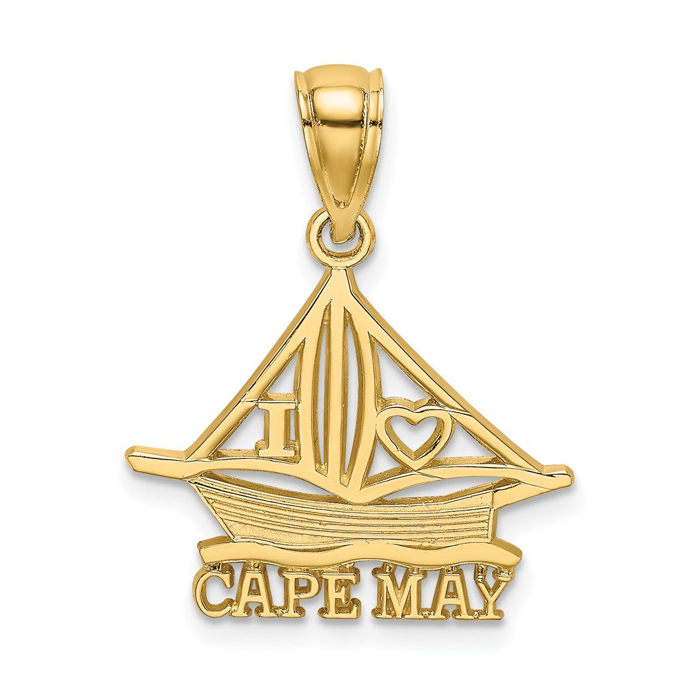 14k Yellow Gold 18.2 mm I HEART CAPE MAY w/ Cut-Out Boat Charm (1.01 grams)