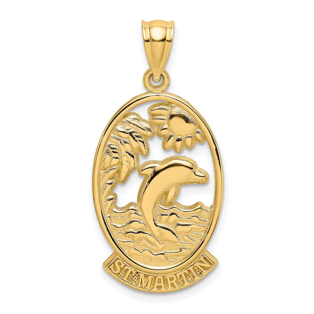 14k Yellow Gold 15.2 mm ST. MARTIN w/ Dolphin Sunset Charm (3.04 grams)
