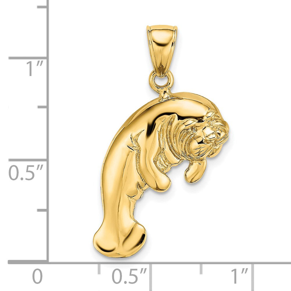 14k Yellow Gold 17.8 mm 2-D Polished Manatee Charm (4.06 grams)