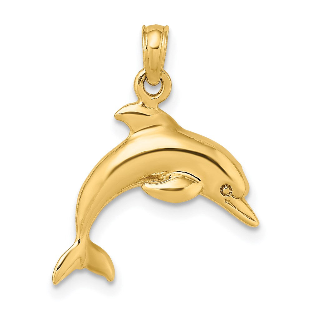 14k Yellow Gold 17.55 mm 3-D Dolphin Jumping Charm (2.69 grams)
