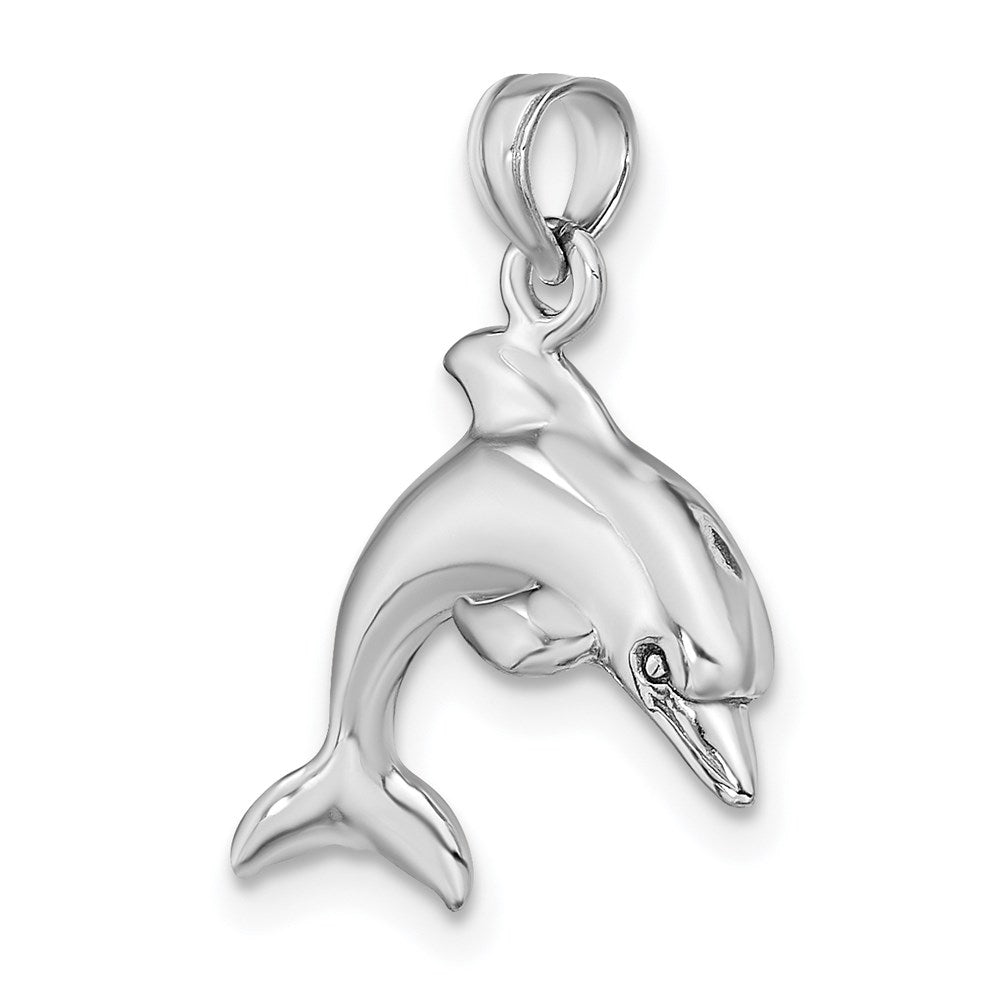 14k White Gold 17.65 mm 3-D Dolphin Jumping Charm (2.43 grams)