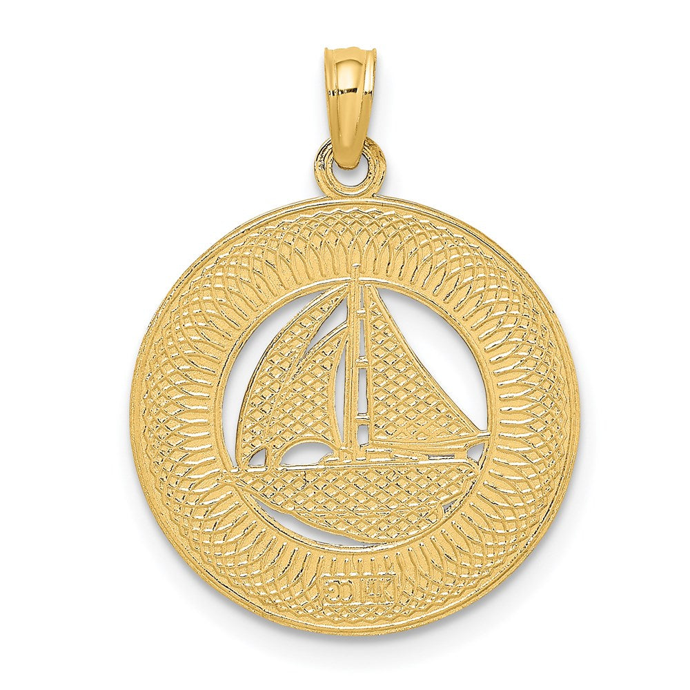 14k Yellow Gold 19 mm KEY WEST Sailboat Circle Charm (2.01 grams)