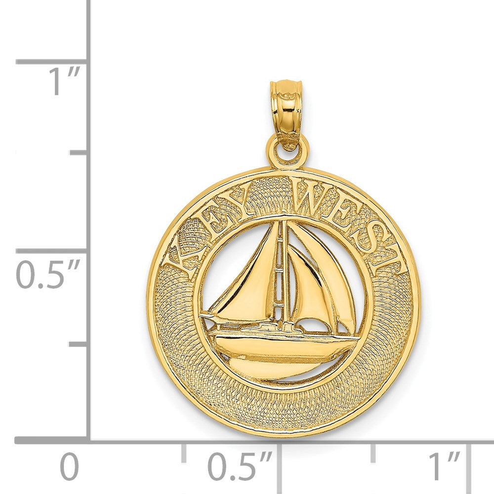 14k Yellow Gold 19 mm KEY WEST Sailboat Circle Charm (2.01 grams)