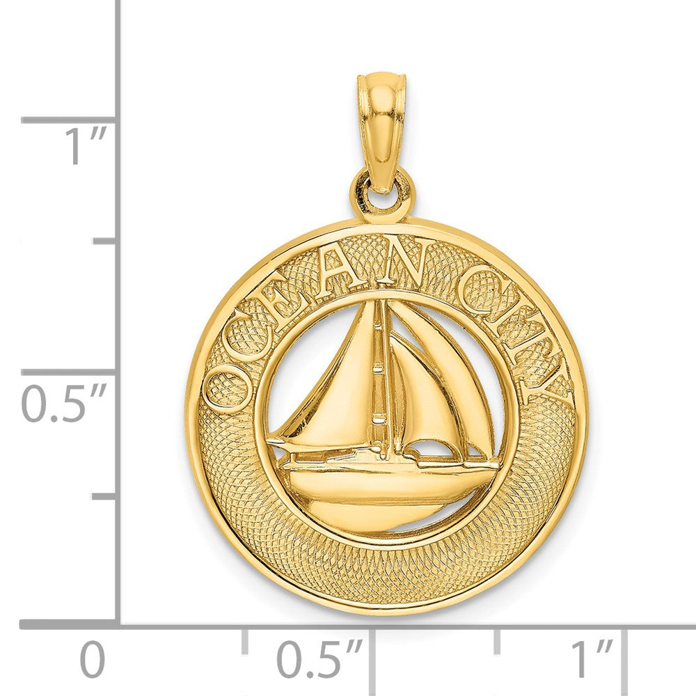 14k Yellow Gold 19.1 mm OCEAN CITY w/ Sailboat Charm (2.2 grams)