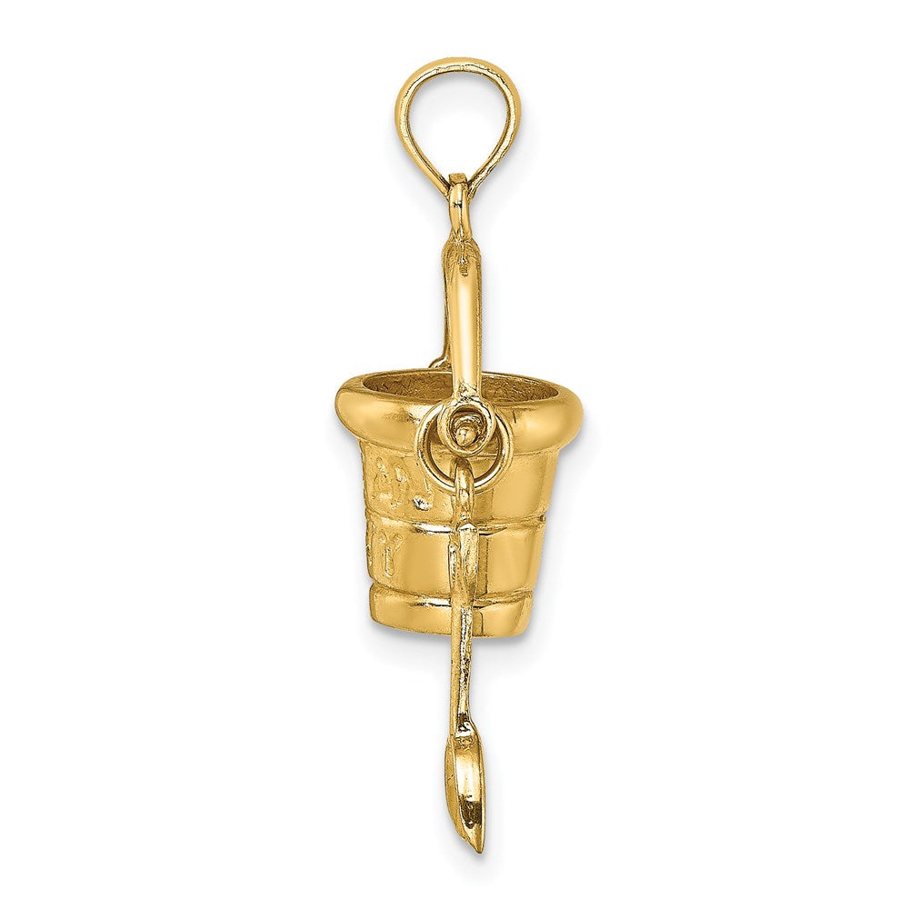 14k Yellow Gold 13.8 mm 3D OCEAN CITY Bucket w/Shovel Charm (2.95 grams)
