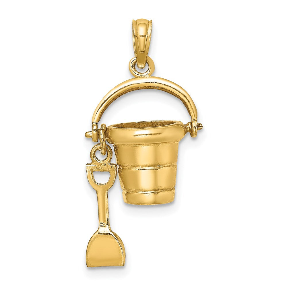 14k Yellow Gold 13.8 mm 3D OCEAN CITY Bucket w/Shovel Charm (2.95 grams)