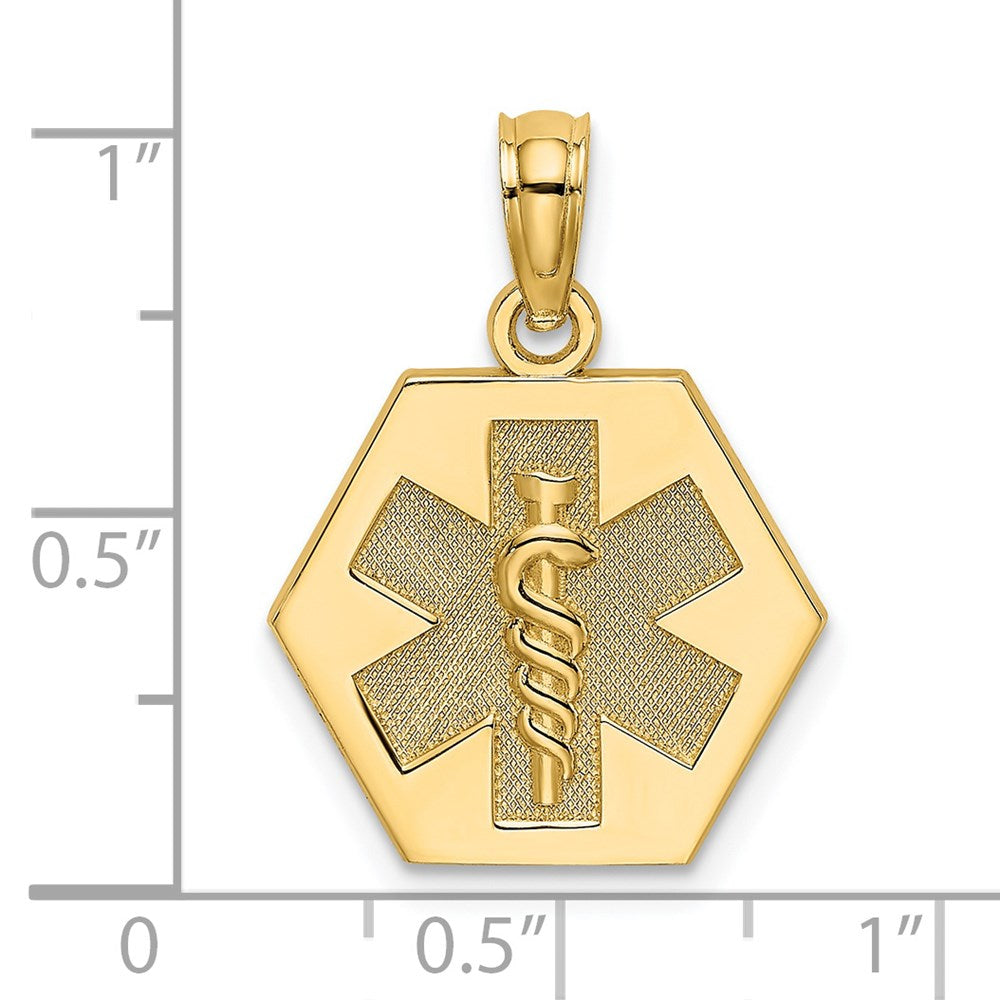 14k Yellow Gold 14.3 mm Caduceus Textured Back Medical Charm (2.25 grams)